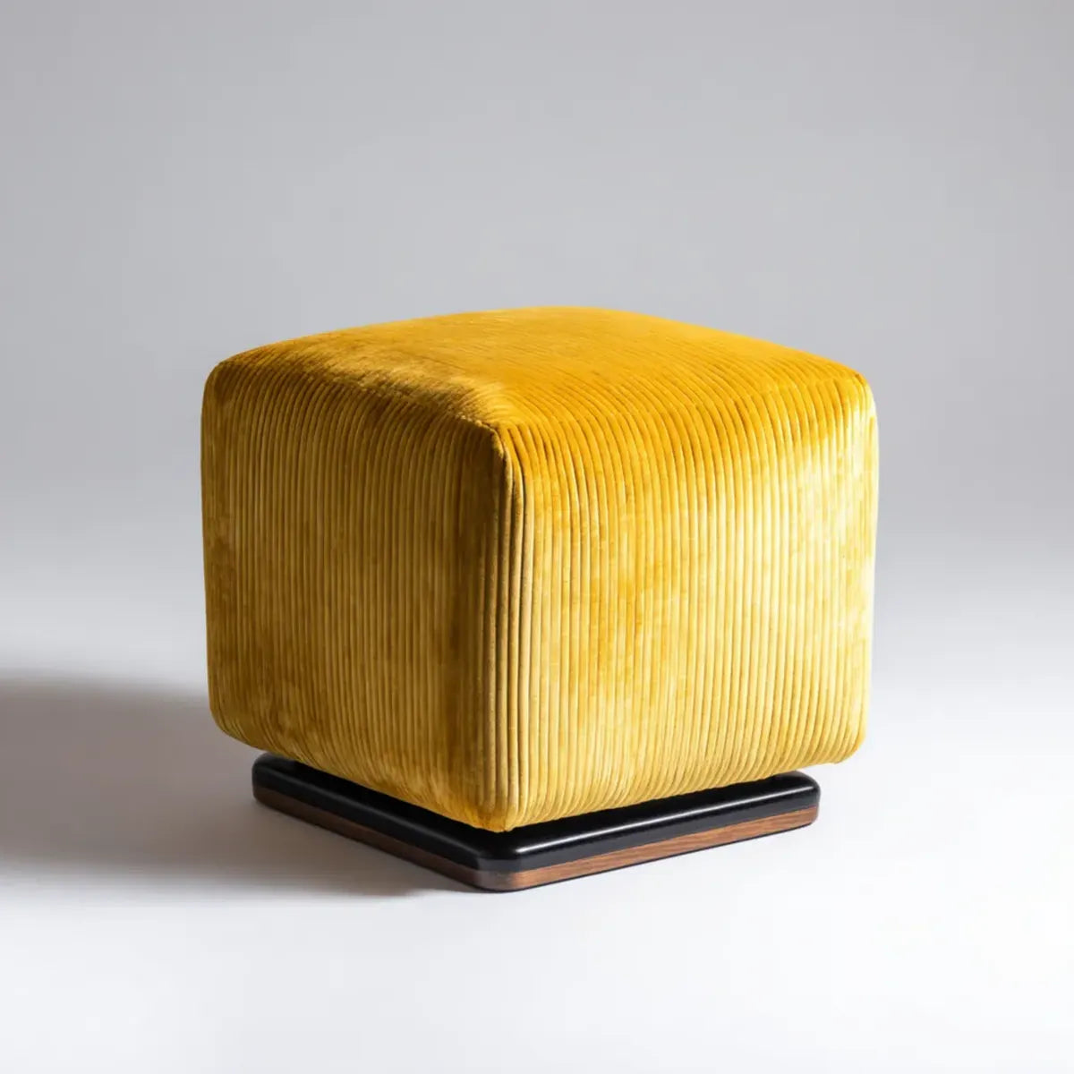 Pouf repose-pieds carré jaune 45 x 45 x 42 cm velours côtelé polyester mousse polyuréthane