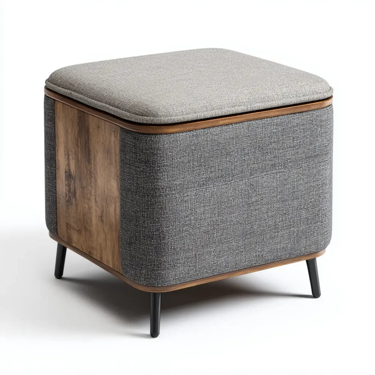 Repose-pieds coffre carré gris et brun en polyester MDF 45 x 45 x 45 cm