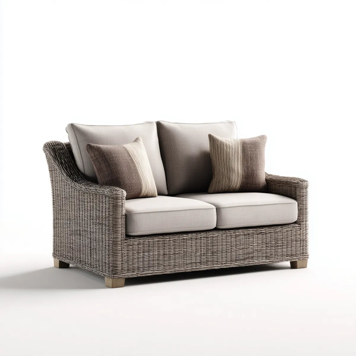 Canapé de jardin 2 places gris et beige en résine tressée PE rectangulaire 145 x 78 x 85 cm