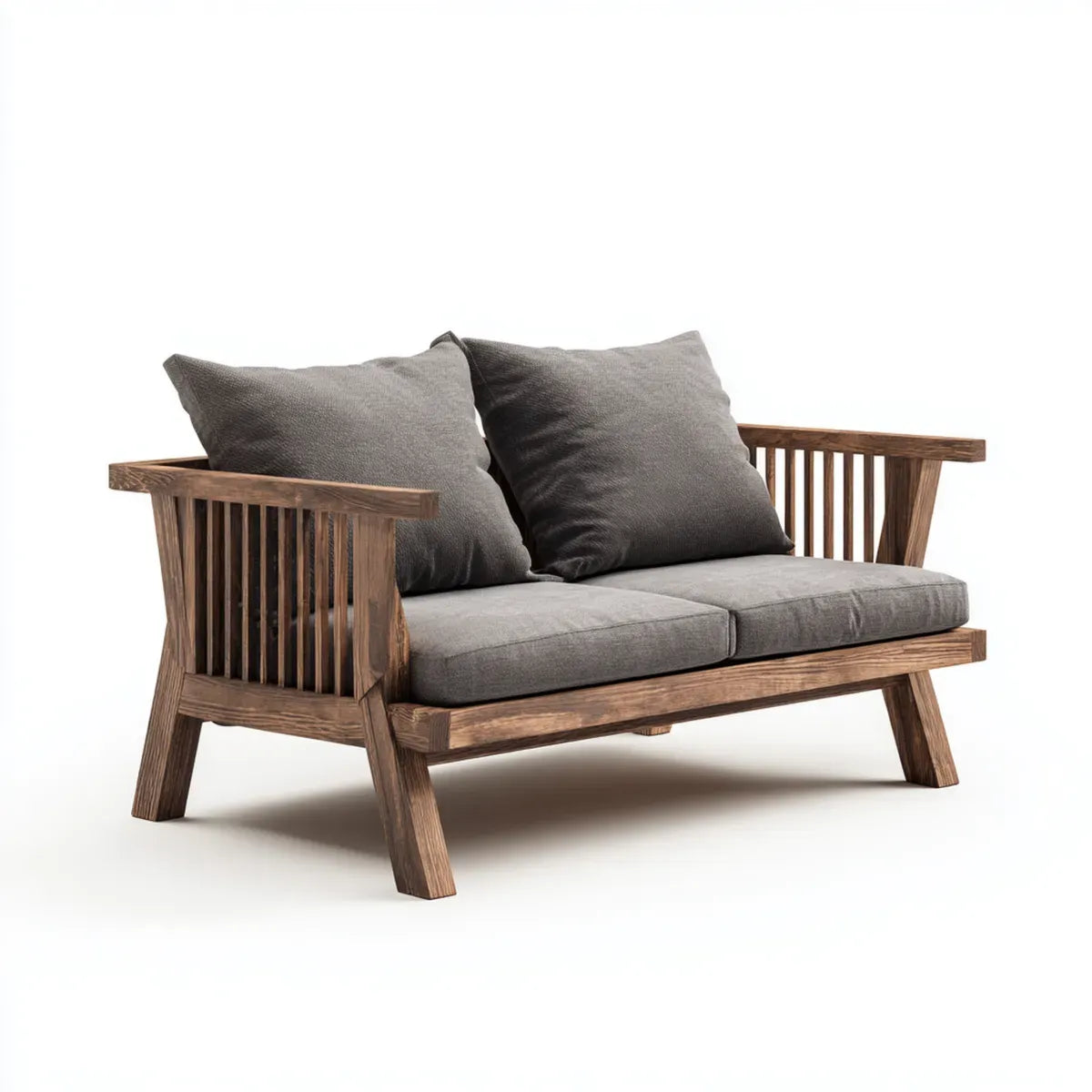 Canapé de jardin 2 places gris et marron en bois massif d'acacia 130 x 75 x 80 cm droit