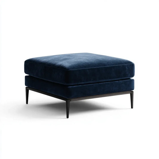 Repose-pieds rectangulaire bleu nuit 80 x 60 x 45 cm en velours polyester et acier