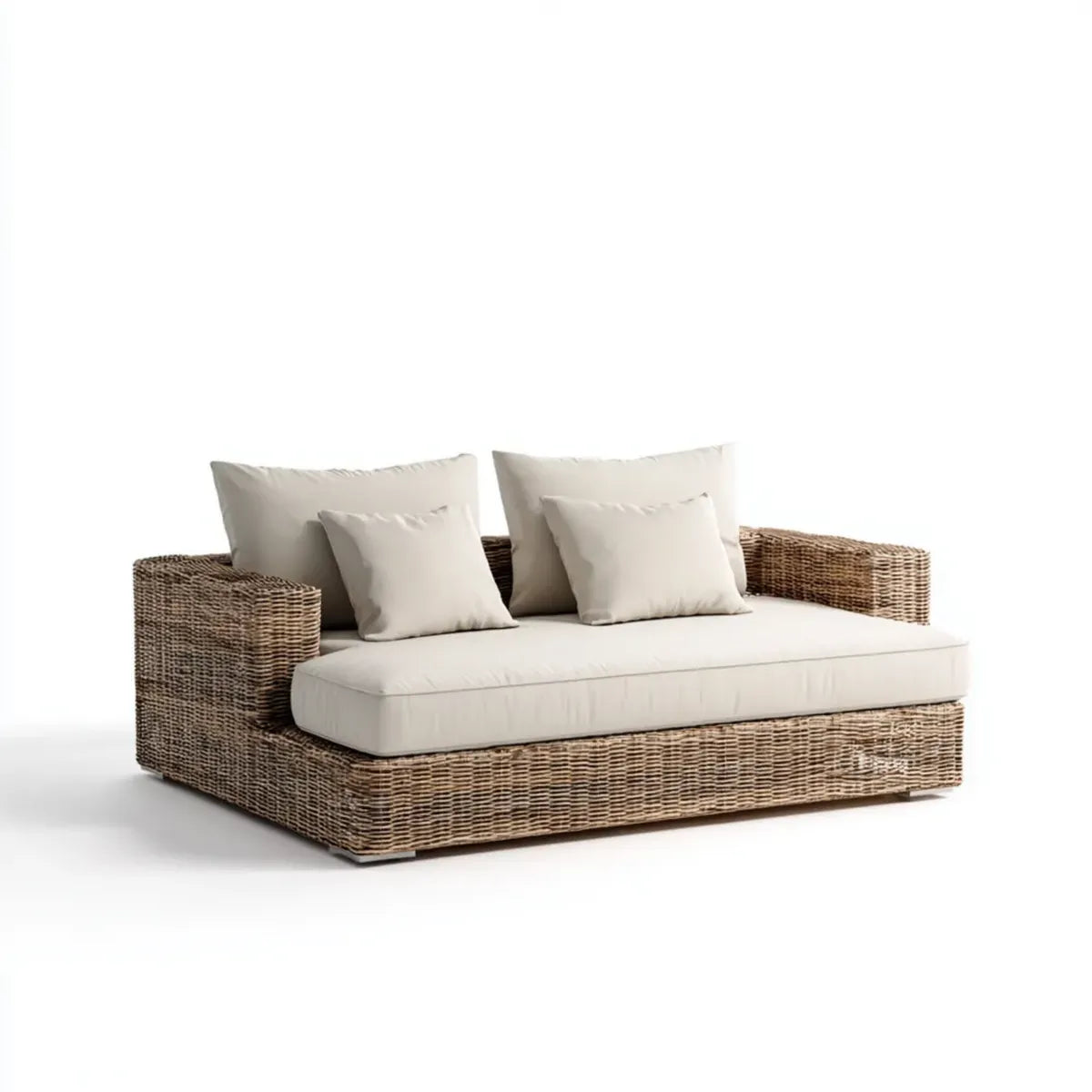 Canapé de jardin 2 places beige en résine tressée 160 x 85 x 75 cm avec coussins rectangulaire