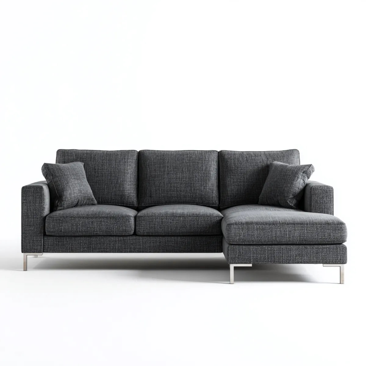 Canapé d'angle 3 places avec méridienne à droite gris foncé en polyester 260 x 160 x 85 cm