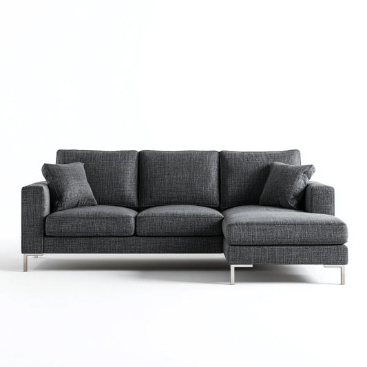 Canapé d'angle 3 places avec méridienne à droite gris foncé en polyester 260 x 160 x 85 cm