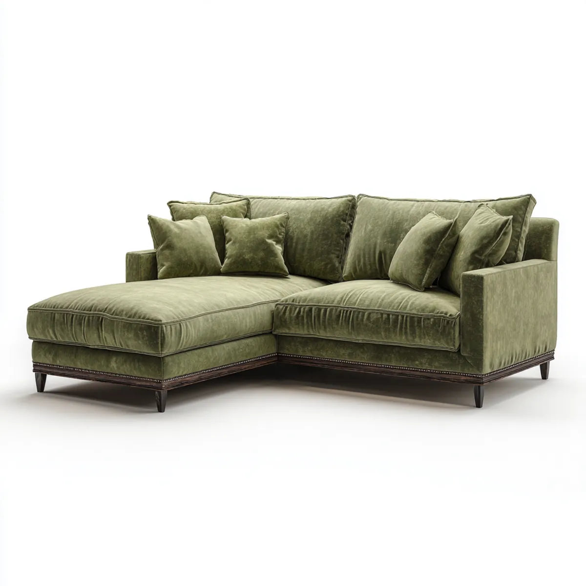 Canapé d'angle gauche 3 places vert olive en velours de polyester 270 x 170 x 88 cm