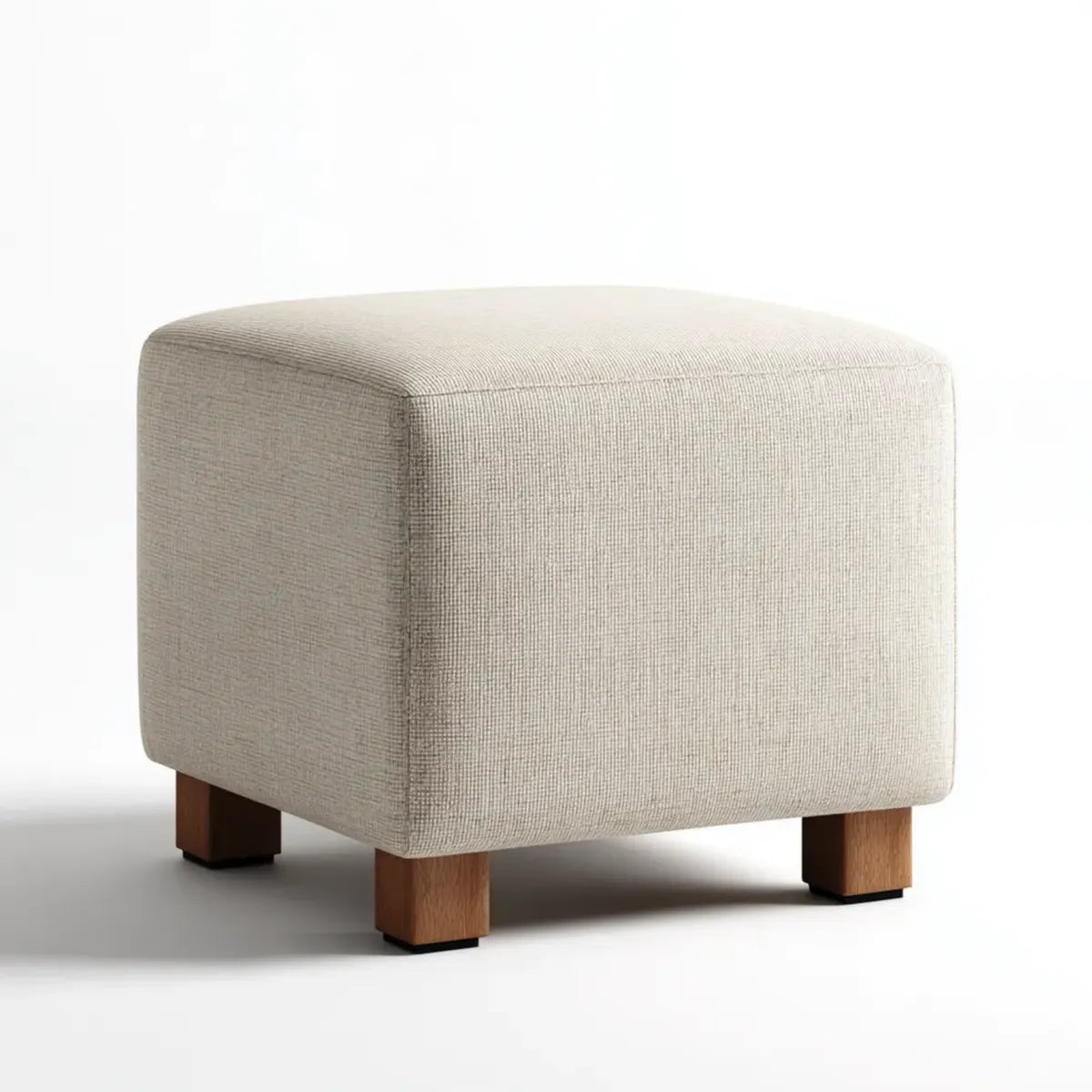 Repose-pieds cube beige 40 x 40 x 45 cm en polyester avec pieds en hêtre massif