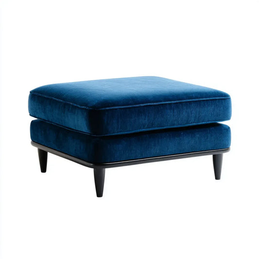 Pouf repose-pieds rectangulaire bleu pétrole 92 x 70 x 45 cm en velours côtelé polyester
