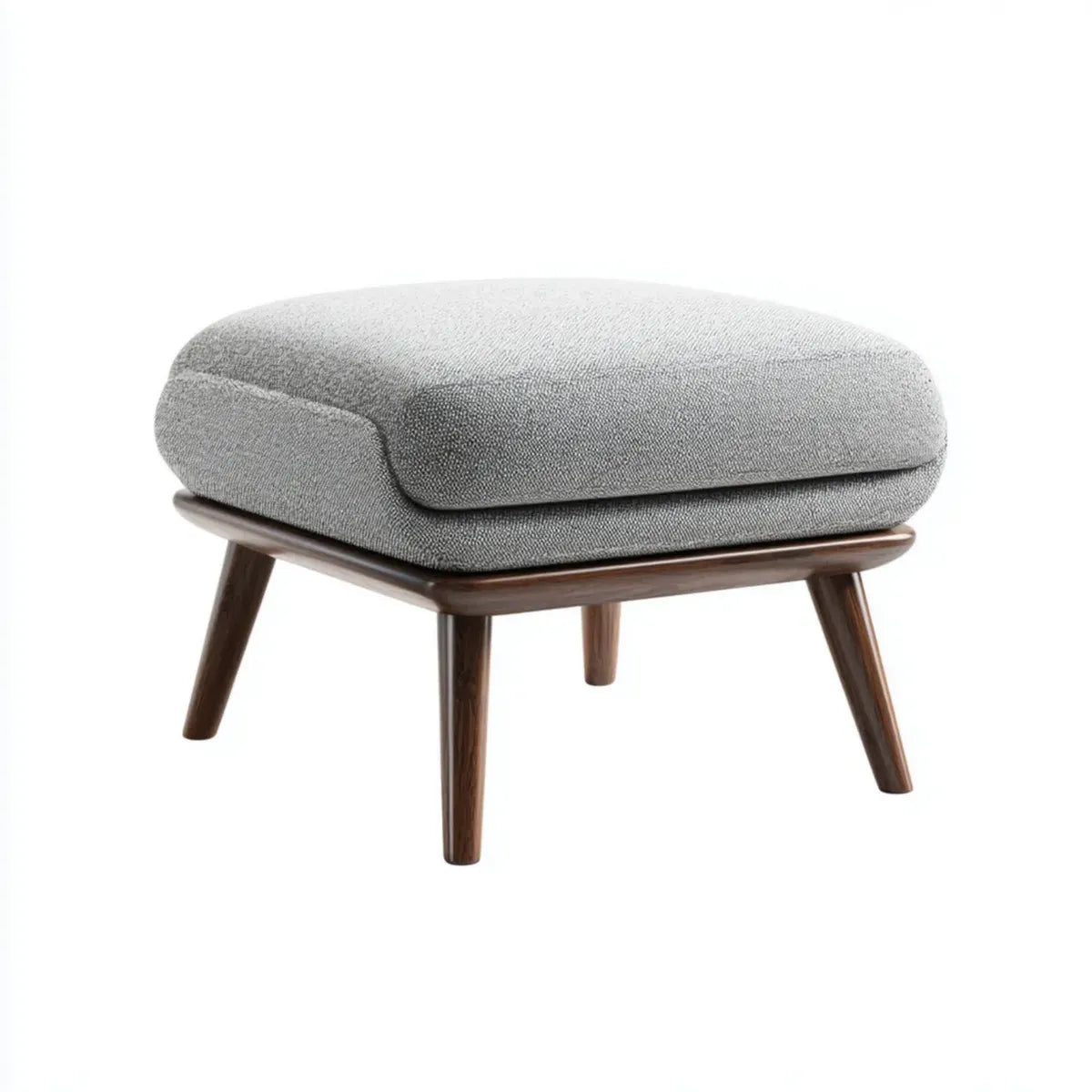 Repose-pieds rembourré gris rectangulaire 60 x 45 x 42 cm en polyester et mousse avec piètement en bois massif