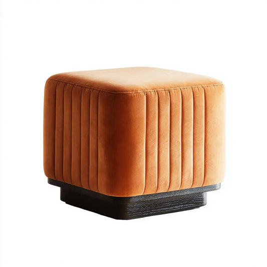 Pouf repose-pieds carré orange 45 x 45 x 45 cm en velours polyester avec base noire