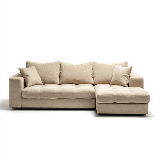 Canapé d'angle droit 3 places beige en polyester 280 x 160 x 85 cm