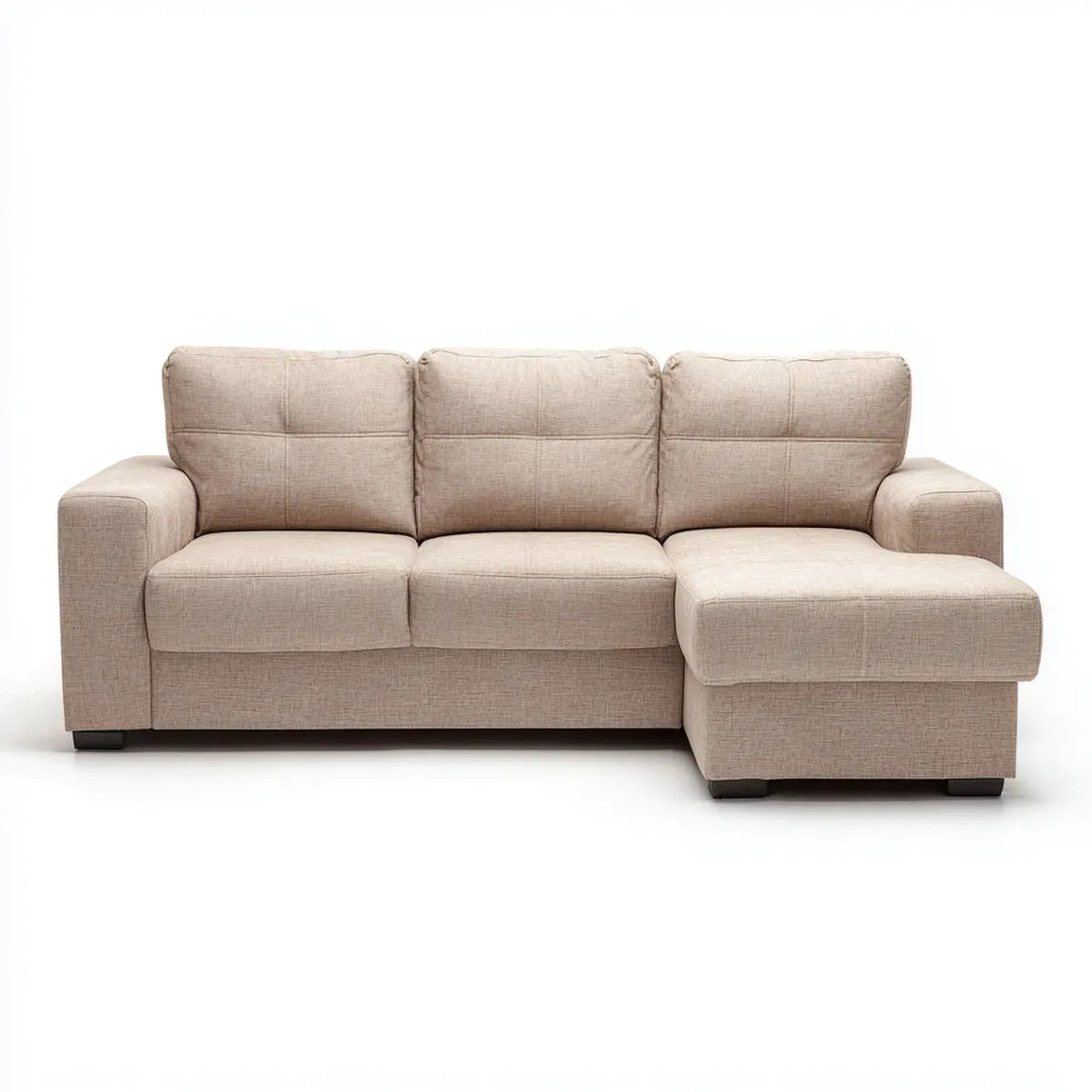 Canapé d'angle 3 places avec méridienne à droite beige 220 x 145 x 85 cm polyester forme L