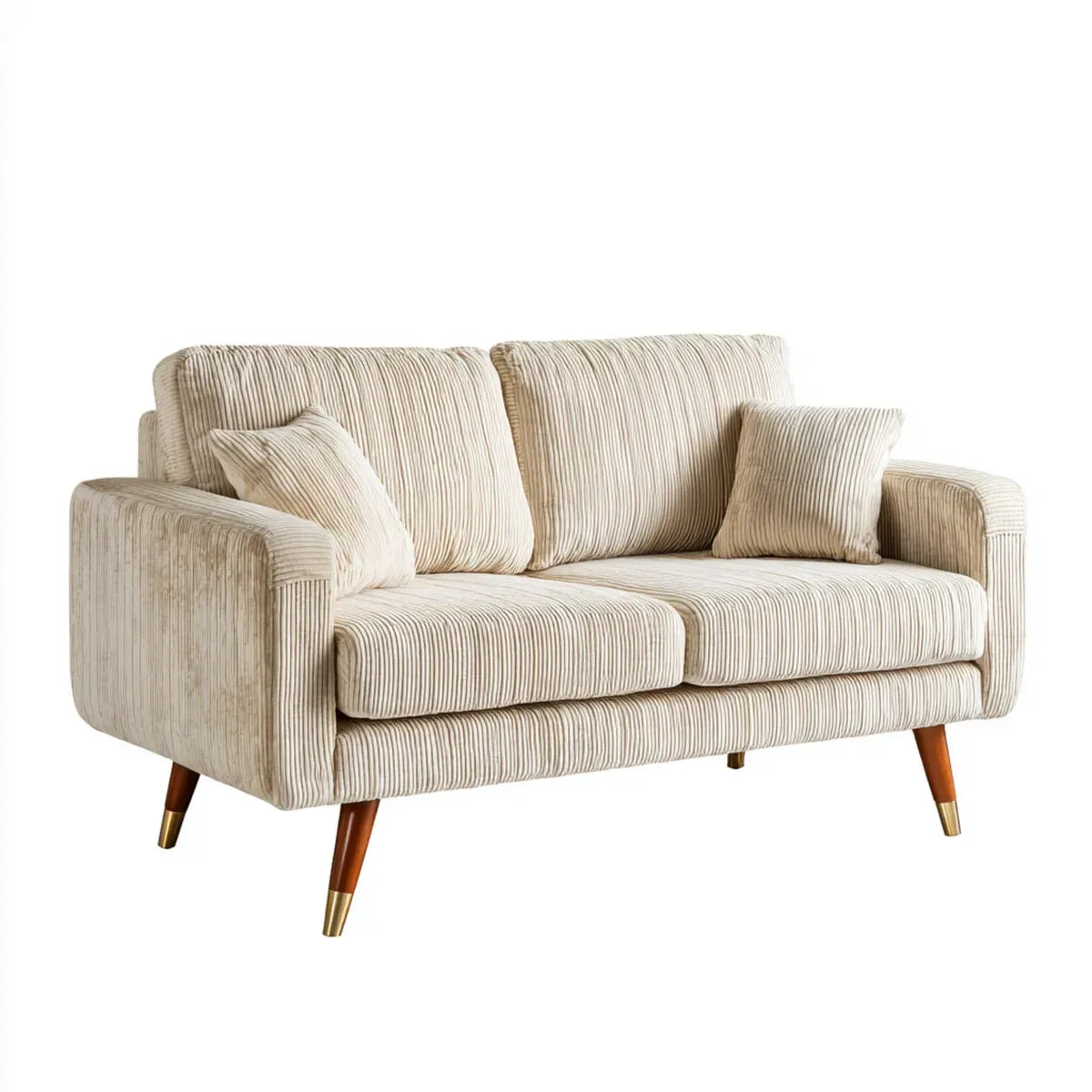 Canapé 2 places droit beige en velours côtelé de polyester 160 x 85 x 85 cm