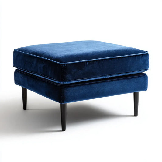 Repose-pieds rembourré bleu marine en velours de polyester rectangulaire 70 x 55 x 45 cm